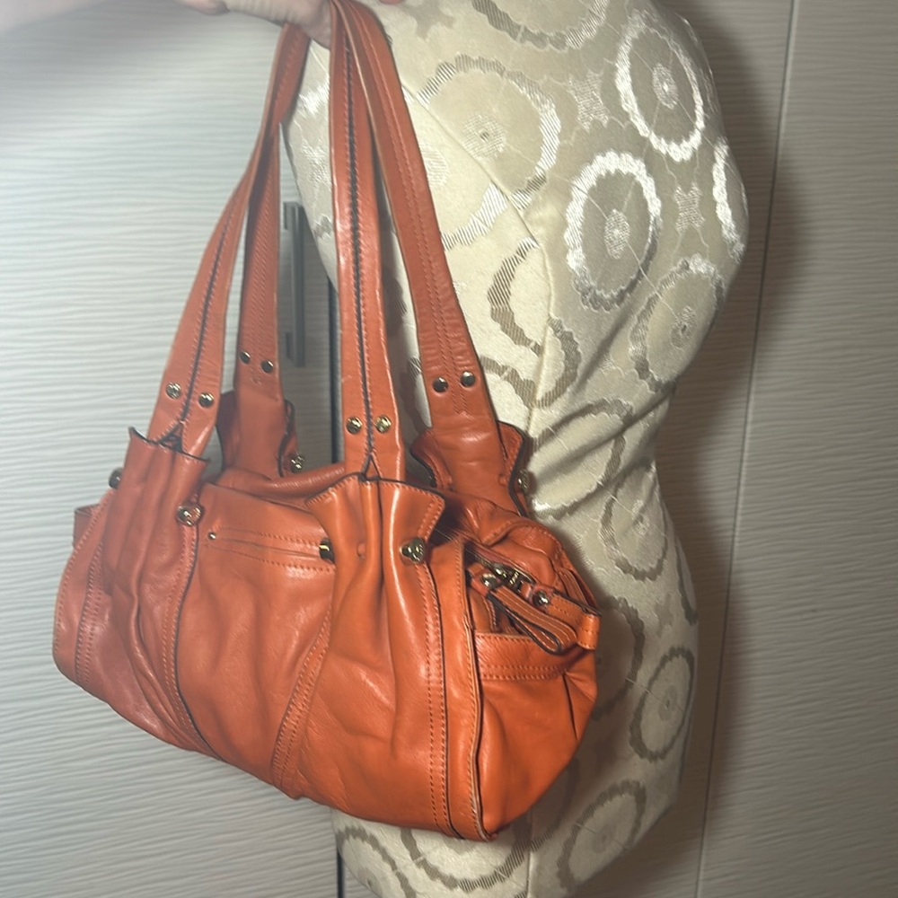 B. Makowsky Vibrant Orange Leather Satchel